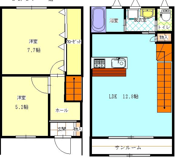 エルウッド5 E棟(2LDK/1階)の間取り写真