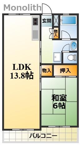 くすの木 2号棟(1LDK/10階)の間取り写真