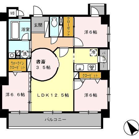 パルミラ東町(3LDK/5階)の間取り写真