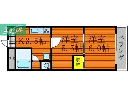 メゾン・ド・ベルプレ(2K/2階)の間取り写真