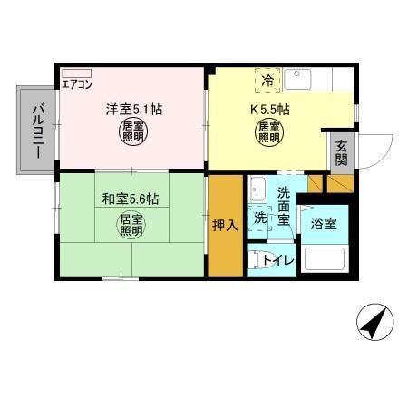 ソレイユ若葉 B棟(2K/2階)の間取り写真