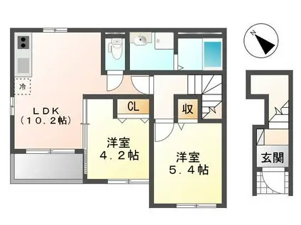 イースト・ウィング(2LDK/2階)の間取り写真
