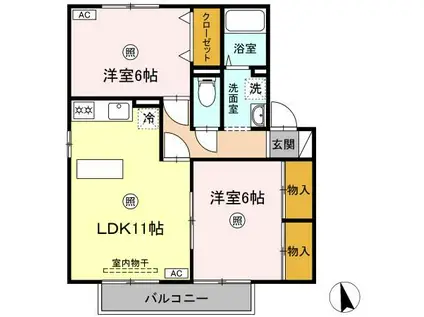 ミキカメディアマンション A棟(2LDK/2階)の間取り写真