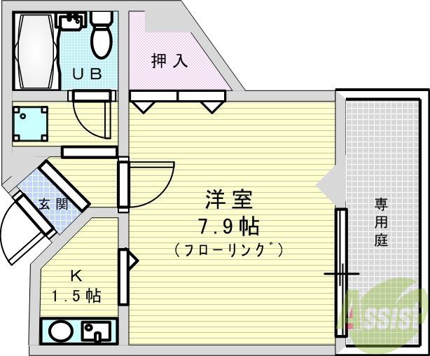ナヴィール箕面(1K/1階)の間取り写真
