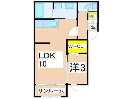 クロノスB棟(1LDK/1階)の間取り写真