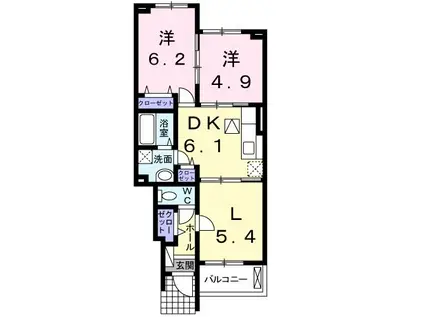クレストC(2LDK/1階)の間取り写真