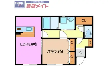 ラッキーコート(1LDK/1階)の間取り写真