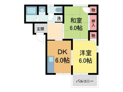 クリアスカイ8 B棟(2DK/2階)の間取り写真