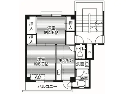 ビレッジハウス十王堂2号棟(2K/5階)の間取り写真