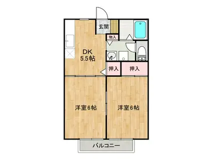 ヒルズコート木之庄II(2DK/1階)の間取り写真