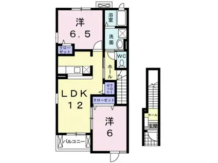 メリディオ・ツタヤA(2LDK/2階)の間取り写真