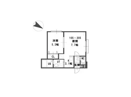 ルミエール本通11南(1LDK/1階)の間取り写真