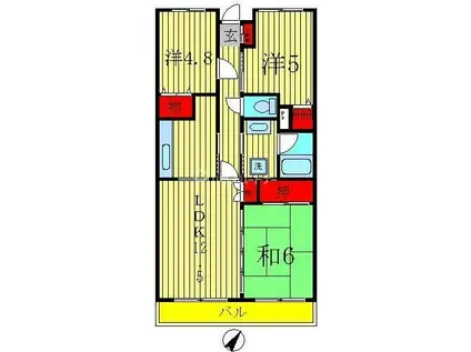 ヴィラ南柏(3LDK/1階)の間取り写真