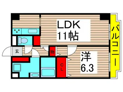綾東ヴィレヂ弐番館(1LDK/5階)の間取り写真