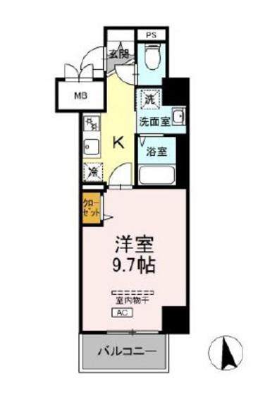グランディオ医大前(1K/3階)の間取り写真