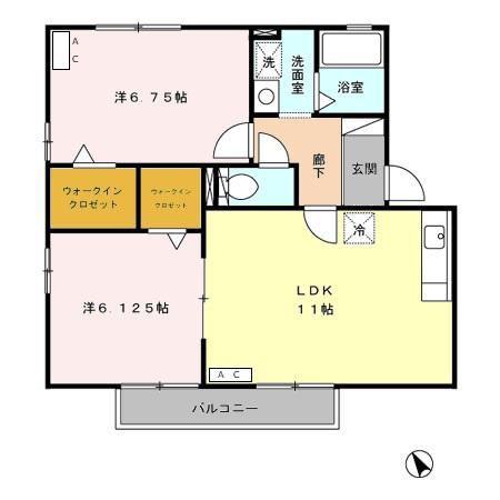 メゾンはなみずき B(2LDK/2階)の間取り写真