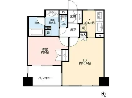 ファミールアクアージュ(1LDK/11階)の間取り写真