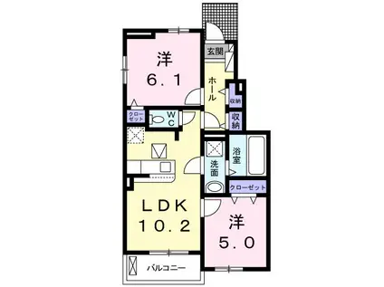 アンジュヴェールII(2LDK/1階)の間取り写真