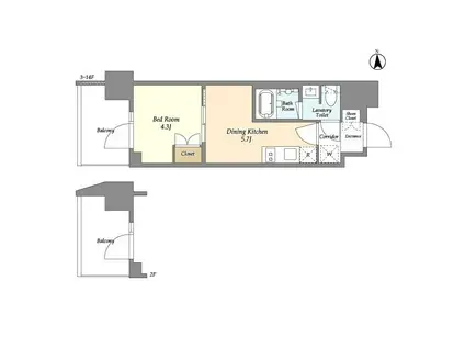 ジオエント上野稲荷町(1DK/10階)の間取り写真