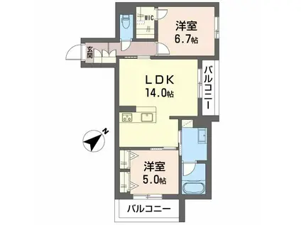 サウザンド和泉府中(2LDK/3階)の間取り写真