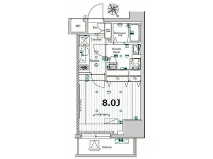 メイクスデザイン門前仲町GARDEN(1K/8階)の間取り写真