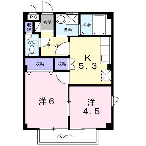 ファミール下之宮Ⅰ棟(2K/2階)の間取り写真