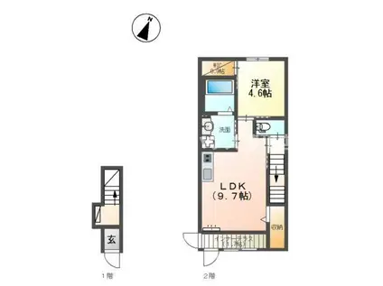 牛久保町岸組アパート(1LDK/2階)の間取り写真