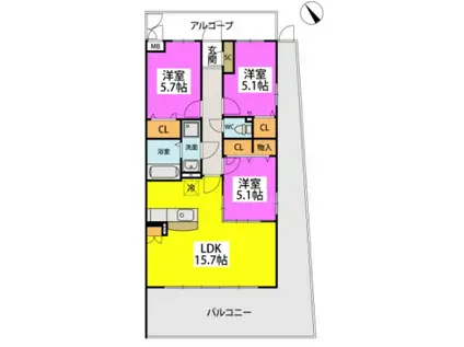 アルテハイム宮ノ陣II(3LDK/1階)の間取り写真