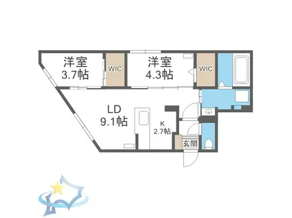 ラグランジュ円山(2LDK/4階)の間取り写真
