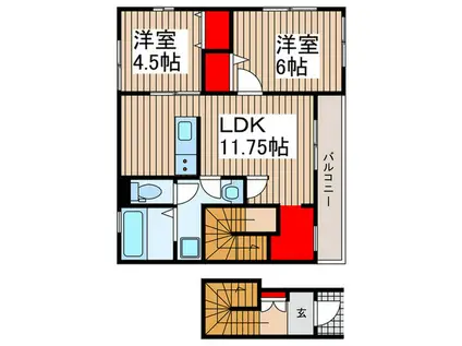 リーブルファイン東武動物公園駅(2LDK/2階)の間取り写真