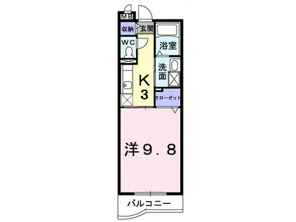 カルムソレイユ(1K/2階)の間取り写真