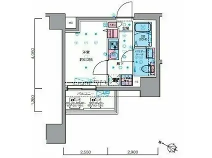 GENOVIA青砥SKYGARDEN(1K/1階)の間取り写真