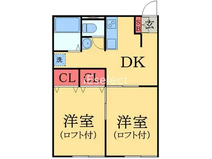 LPファミリーのばら(2DK/2階)の間取り写真
