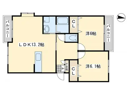 ファインメゾン上の原(2LDK/2階)の間取り写真