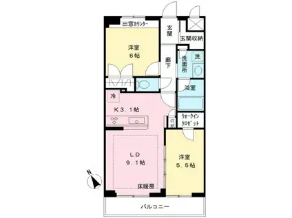 京王アンフィール国領(2LDK/2階)の間取り写真