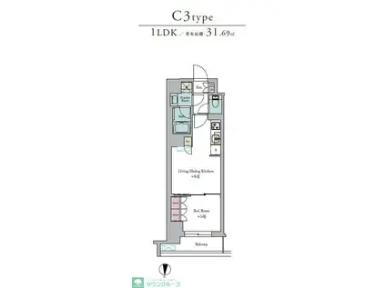 BRILLIA IST 池尻大橋(1DK/6階)の間取り写真