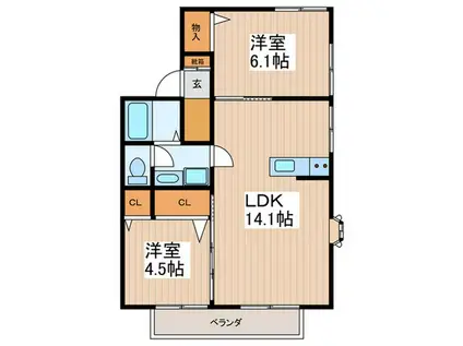 エンゼルハイムB(2LDK/2階)の間取り写真