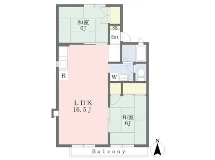 サンハイツB棟(2LDK/2階)の間取り写真
