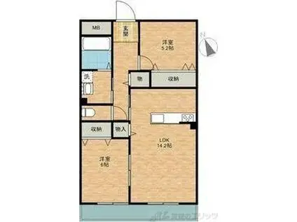 大蔵司2丁目共同(2LDK/3階)の間取り写真