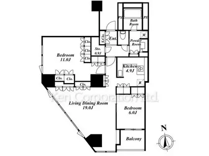 プラウドタワー白金台(2SLDK/9階)の間取り写真