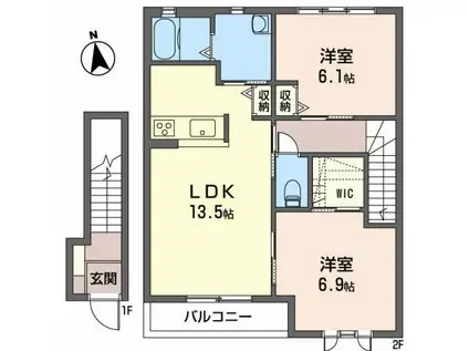 シャーメゾン開北(2LDK/2階)の間取り写真