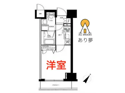 グリフィン横浜グランビスタ(1K/4階)の間取り写真