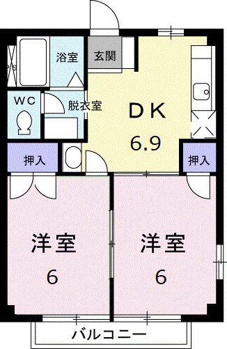 ソルトハイツ(2DK/1階)の間取り写真