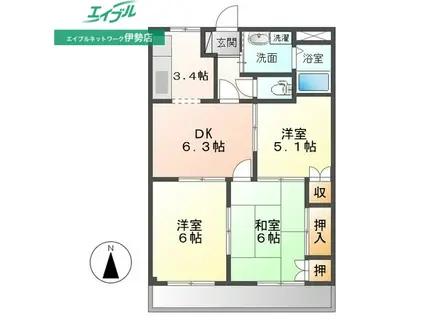 サンモールM(3DK/1階)の間取り写真