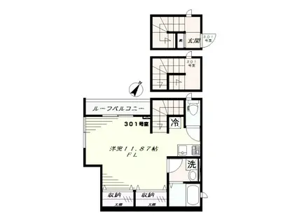 エバーグリーン(ワンルーム/3階)の間取り写真