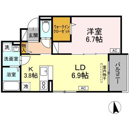 D-ROOM南材木町(1LDK/2階)の間取り写真