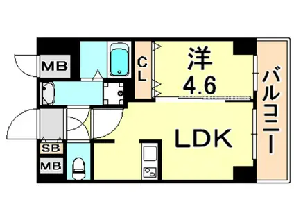 アドバンス三宮Ⅱライズ(1LDK/4階)の間取り写真