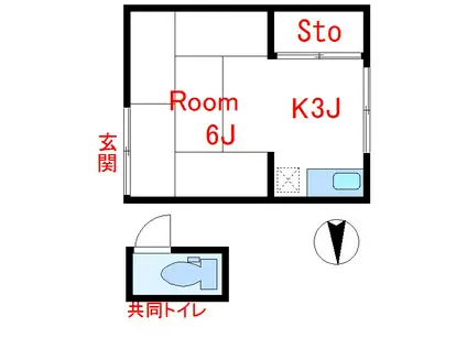 西山コーポ(ワンルーム/2階)の間取り写真