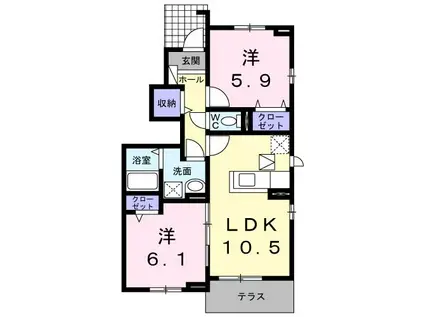 ベル・クレスト I(2LDK/1階)の間取り写真
