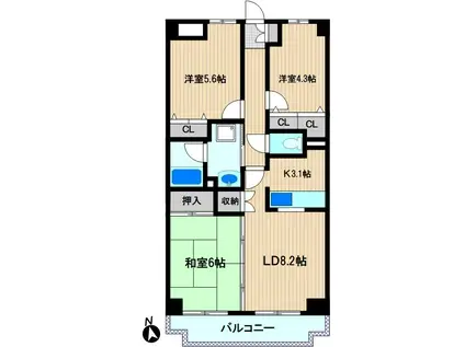 ウィステリア ヴィラ(3LDK/2階)の間取り写真